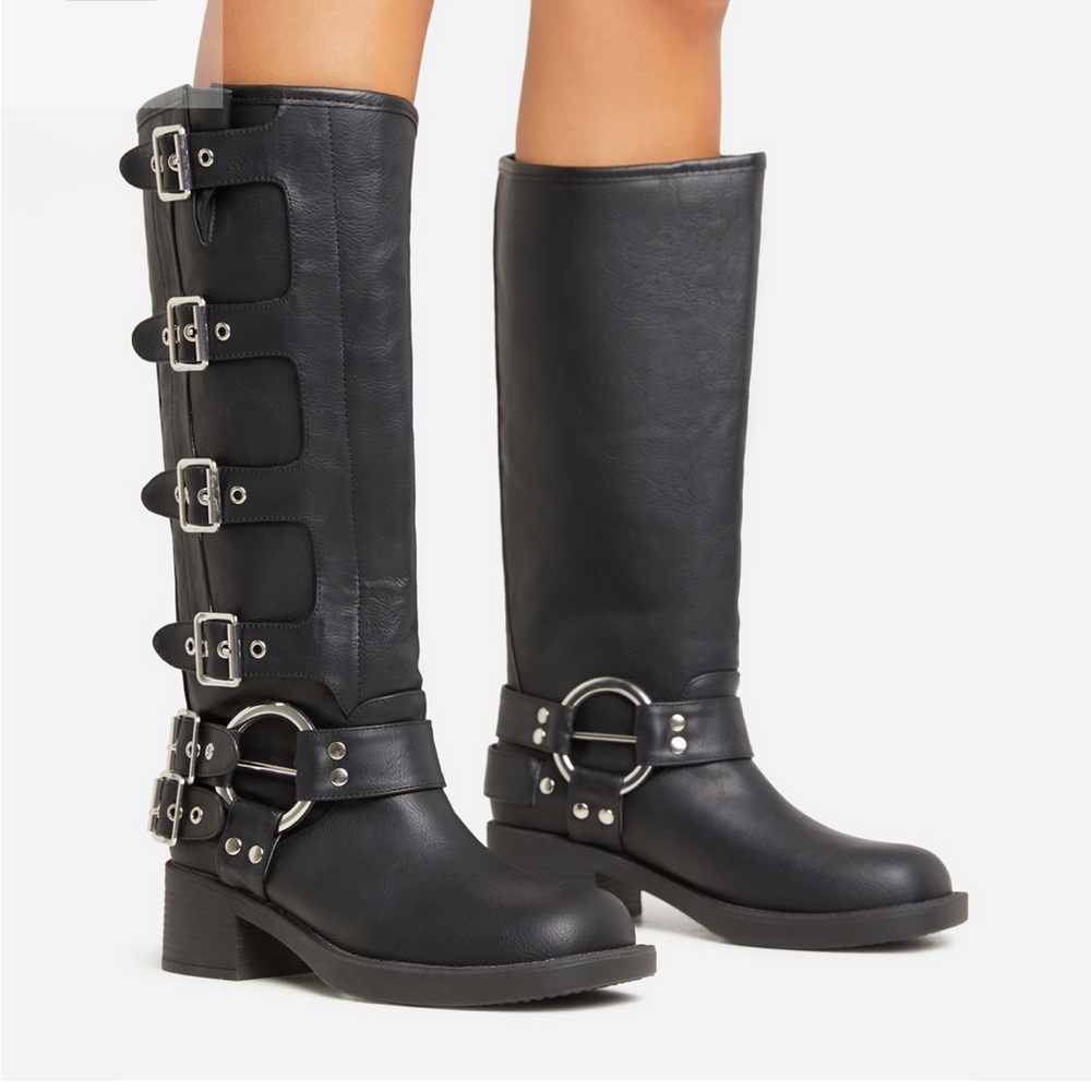 EGO black faux leather biker/moto boot - brand new in box, size 8